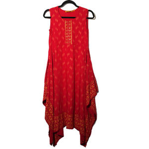 Avaasa Red and Gold Printed Handkerchief Sleeveless Tank Dress Size Small